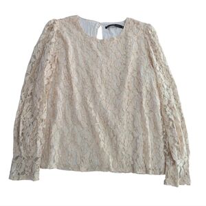 Hazel Ivory Cream Gold Metallic Lace Long Sleeve Lined Blouse Size M EUC